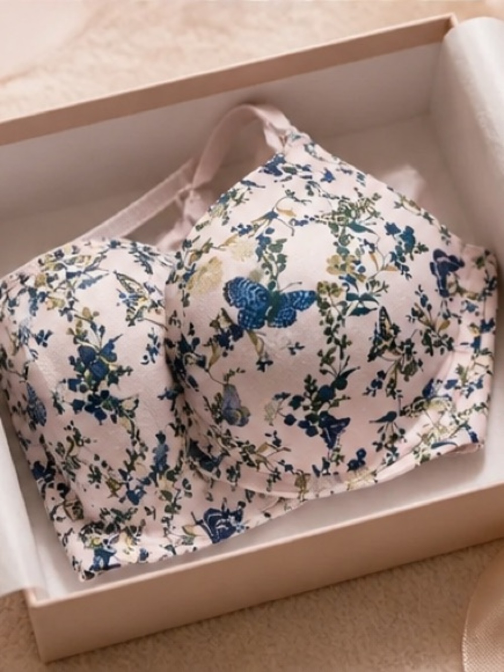 NWT 36DD Floral Butterfly Push Up Bra Pink Underwire Padded